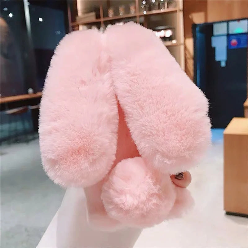 Plush Rabbit Furry Phone Case – Cute Warm Fluffy Cover