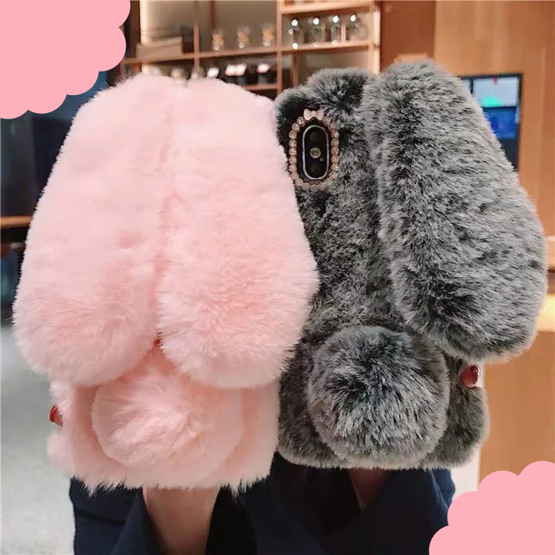 Plush Rabbit Furry Phone Case – Cute Warm Fluffy Cover