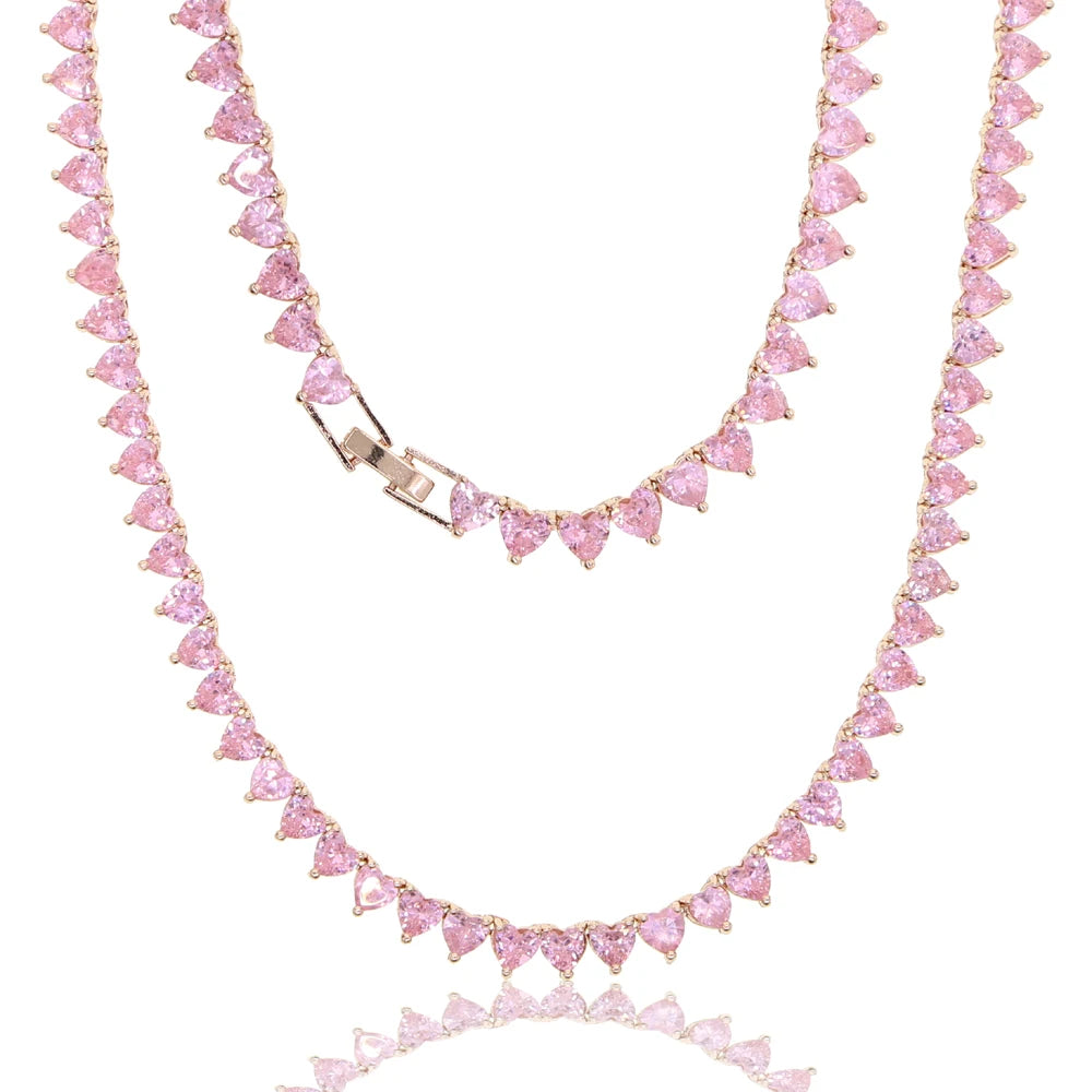 Scarlet Heart CZ Tennis Necklace