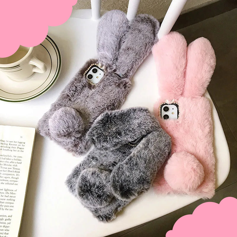Plush Rabbit Furry Phone Case – Cute Warm Fluffy Cover