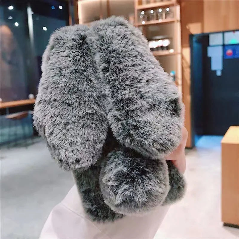 Plush Rabbit Furry Phone Case – Cute Warm Fluffy Cover