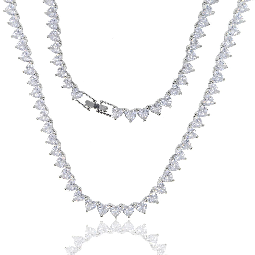 Scarlet Heart CZ Tennis Necklace