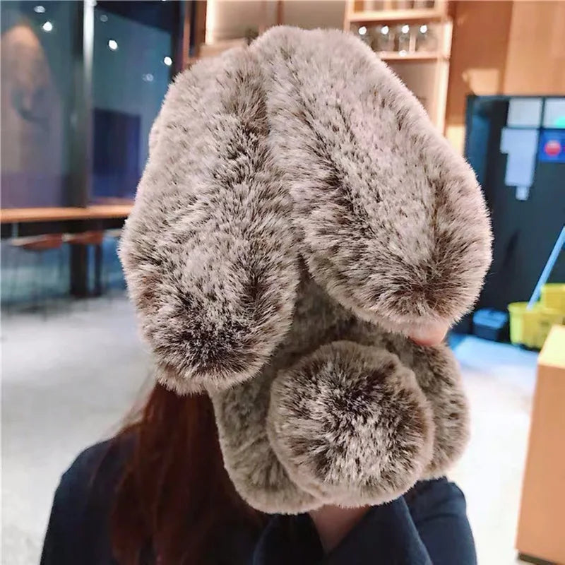 Plush Rabbit Furry Phone Case – Cute Warm Fluffy Cover