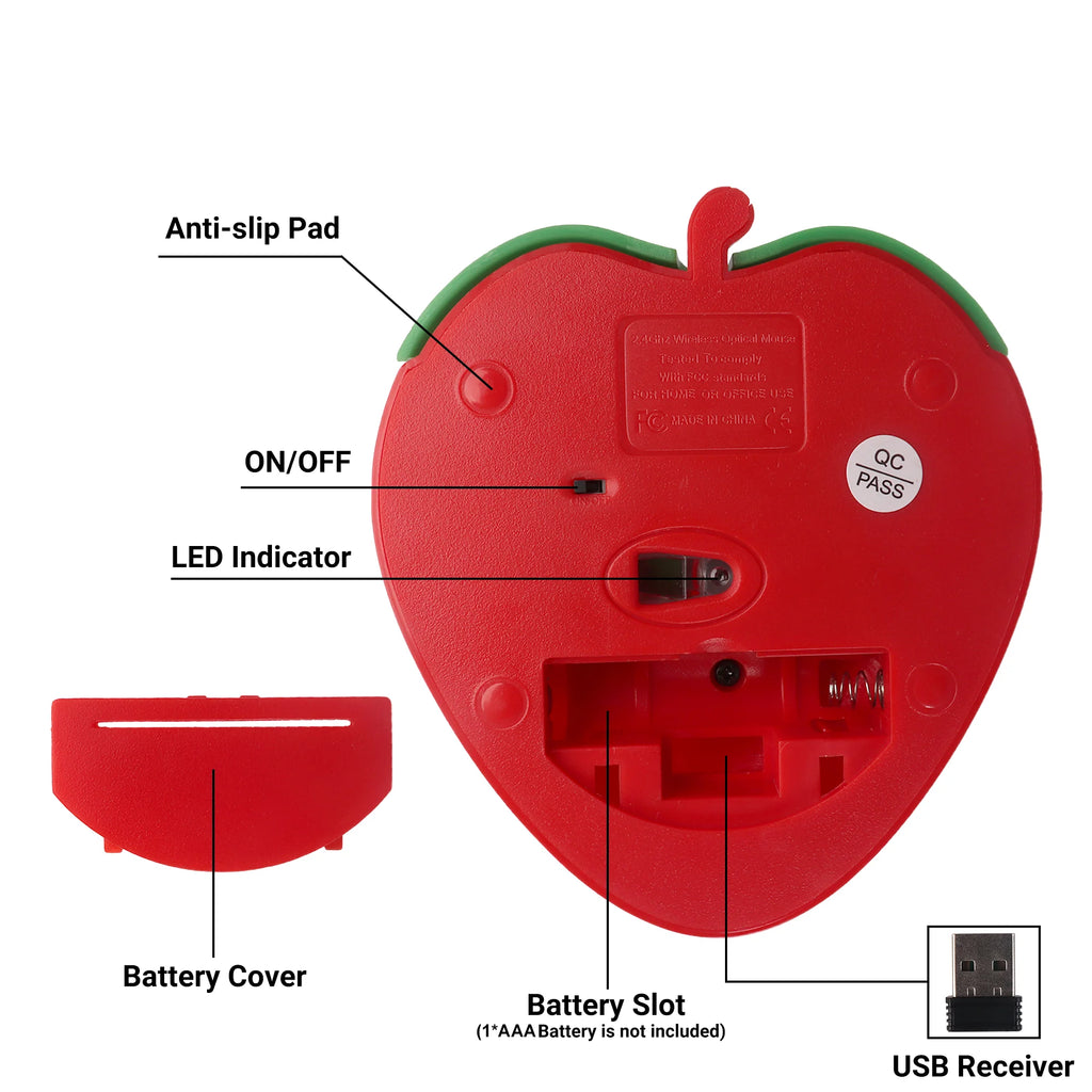 Cute Strawberry Wireless Mouse – 2.4G & Bluetooth Dual Mode