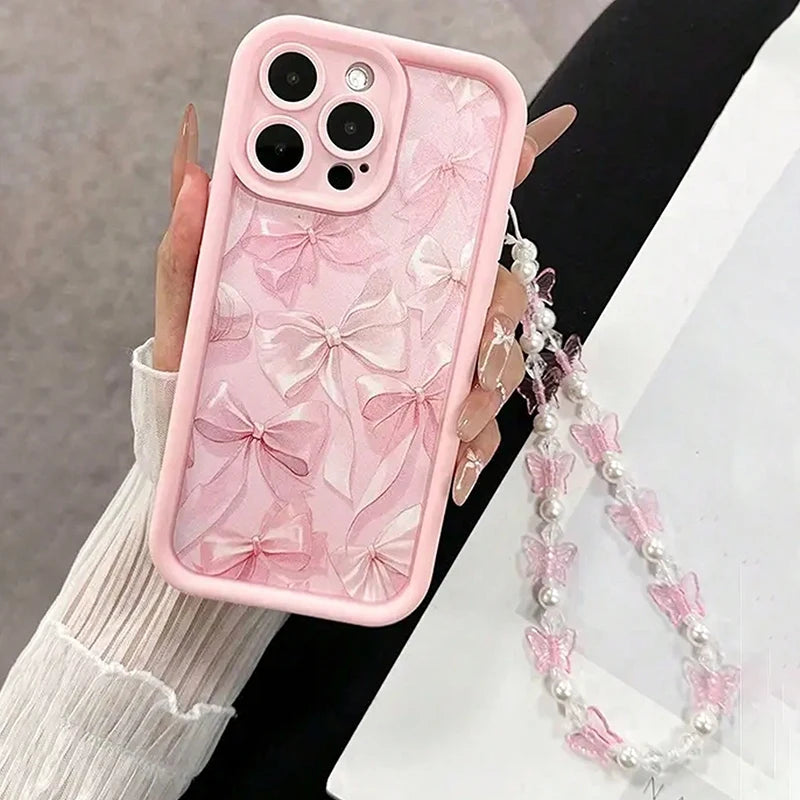 Pink Bow Silicone Phone Case – Butterfly Charm Cover