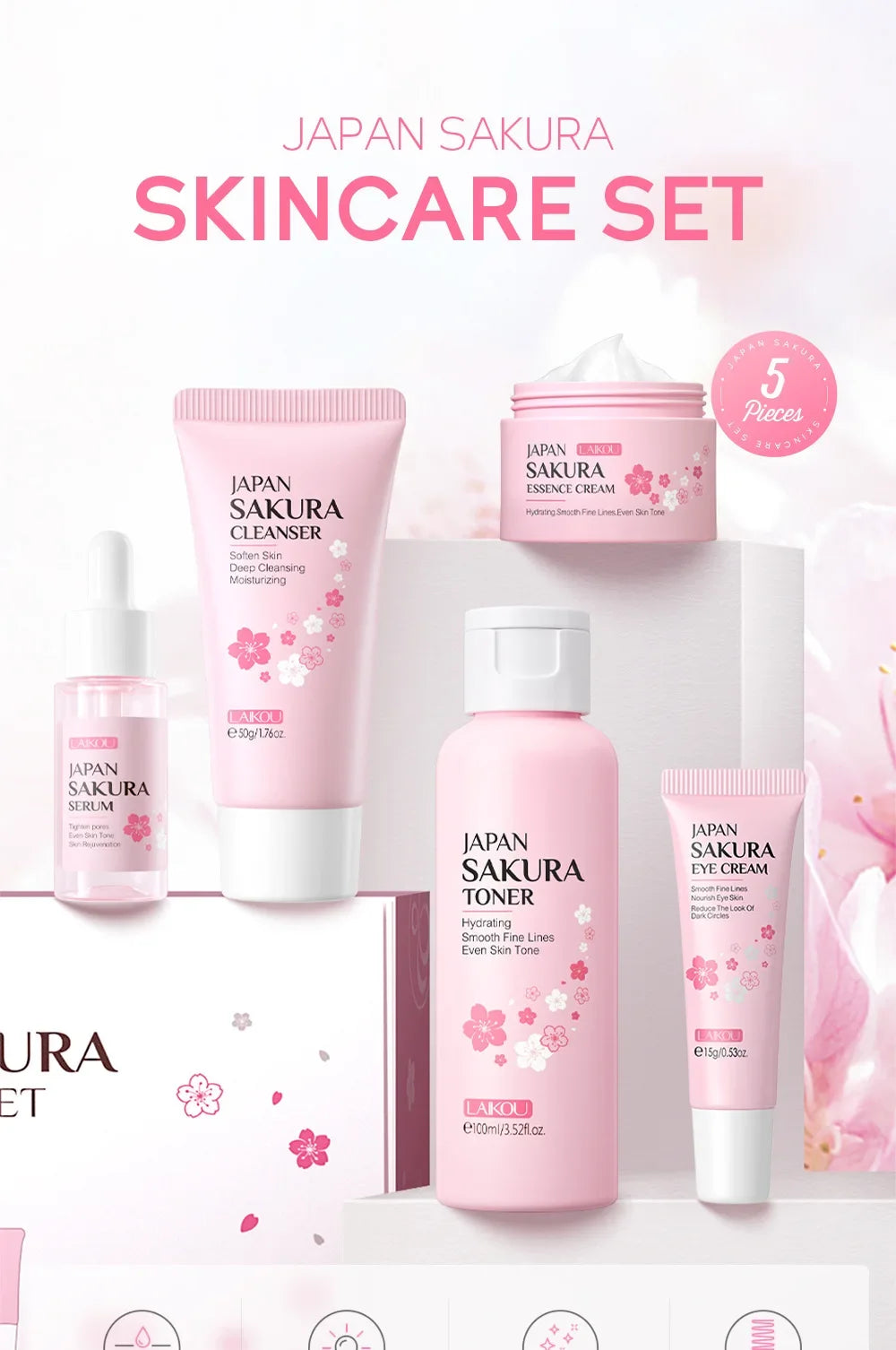 Sakura Glow Skincare Set – 5 Piece Hydrating Routine