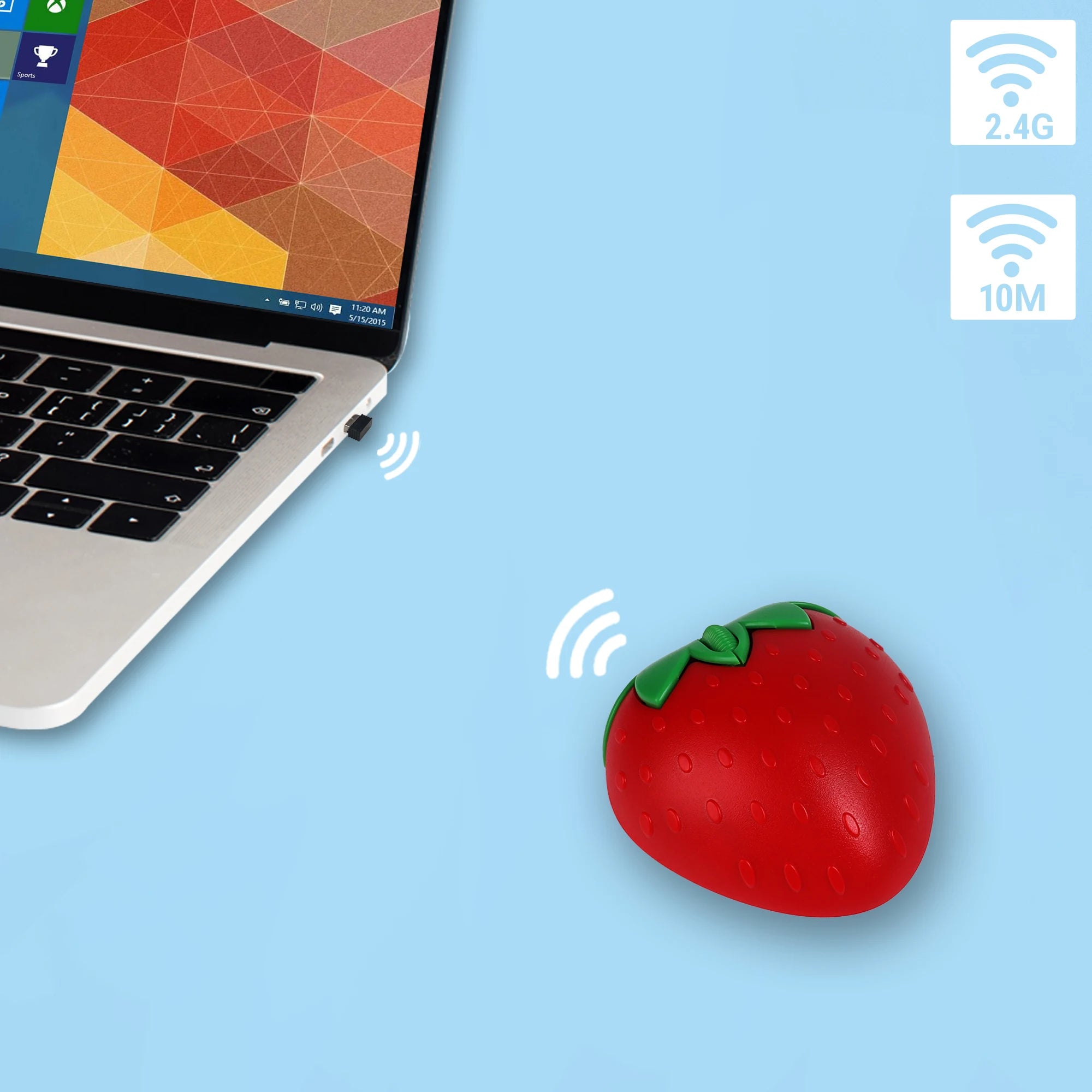 Cute Strawberry Wireless Mouse – 2.4G & Bluetooth Dual Mode