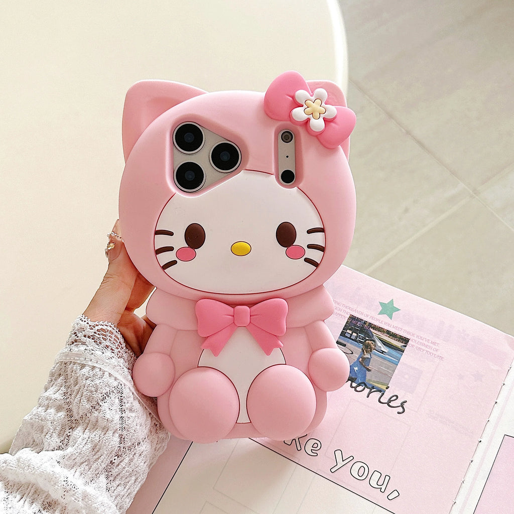 Hello Kitty 3D Bow Stand Case – Shockproof Silicone Cover