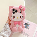 Hello Kitty 3D Bow Stand Case – Shockproof Silicone Cover