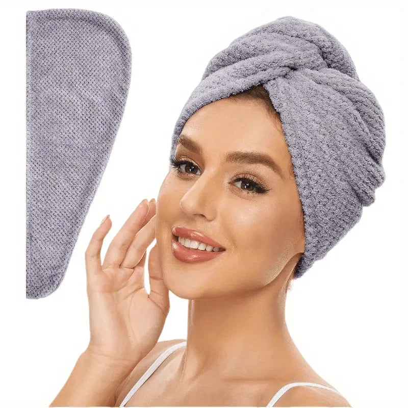 Quick-Dry Microfiber Hair Towel Wrap – Soft Absorbent Button Hair Cap
