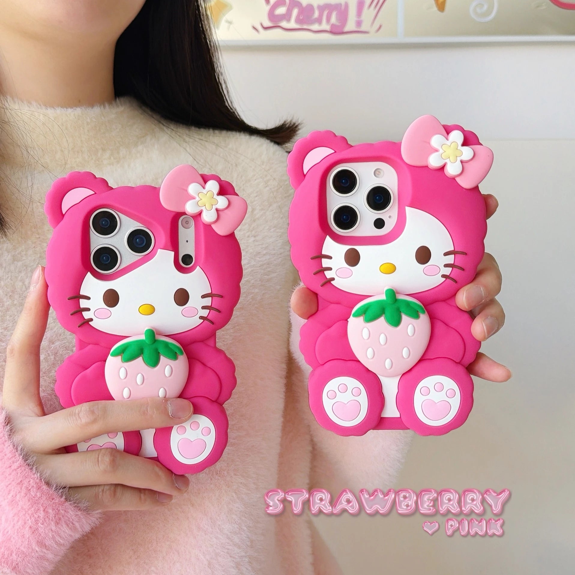 Strawberry Hello Kitty Stand Case – 3D Shockproof Cover