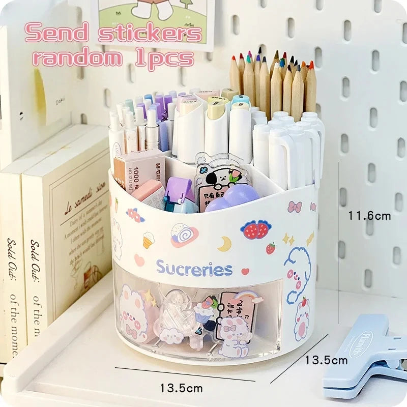 Rotating Kawaii Desk Organizer – Cute Pen Holder with Drawer