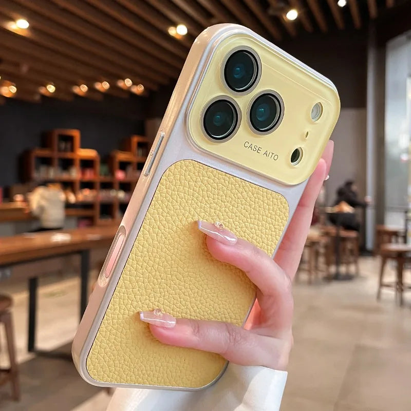 Luxury Litchi Leather Armor Case – Large Window Plated Cover