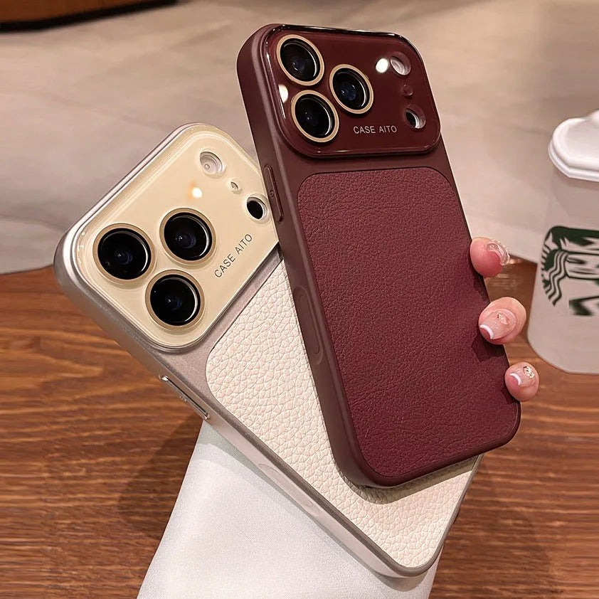 Luxury Litchi Leather Armor Case – Large Window Plated Cover