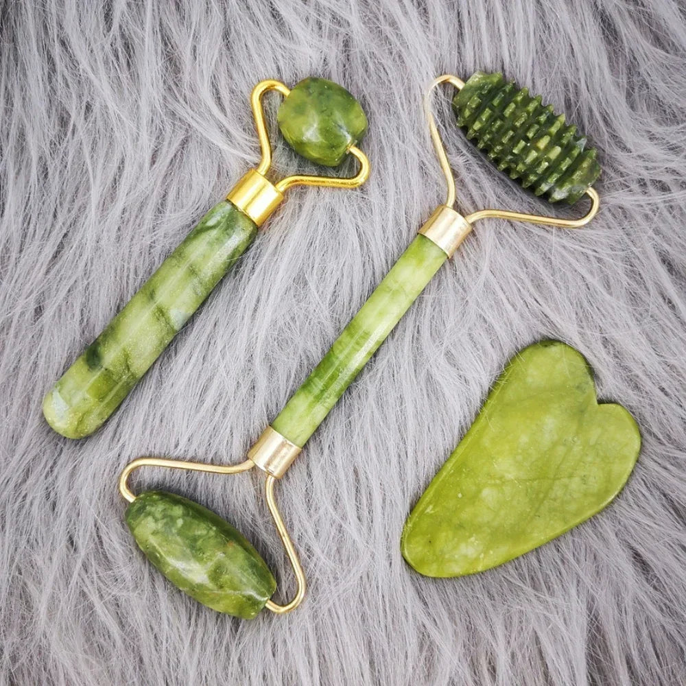 Natural Jade Roller & Gua Sha Set – Facial Lifting Massage Tool
