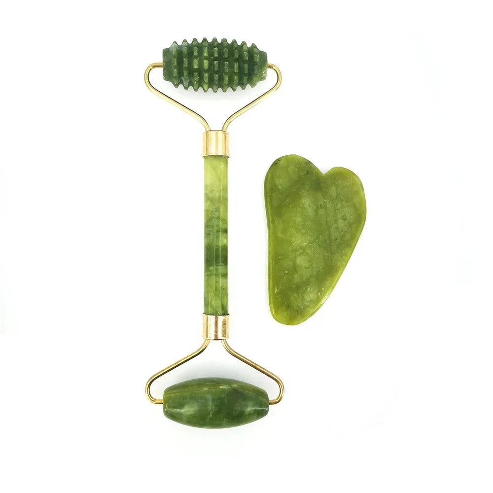 Natural Jade Roller & Gua Sha Set – Facial Lifting Massage Tool