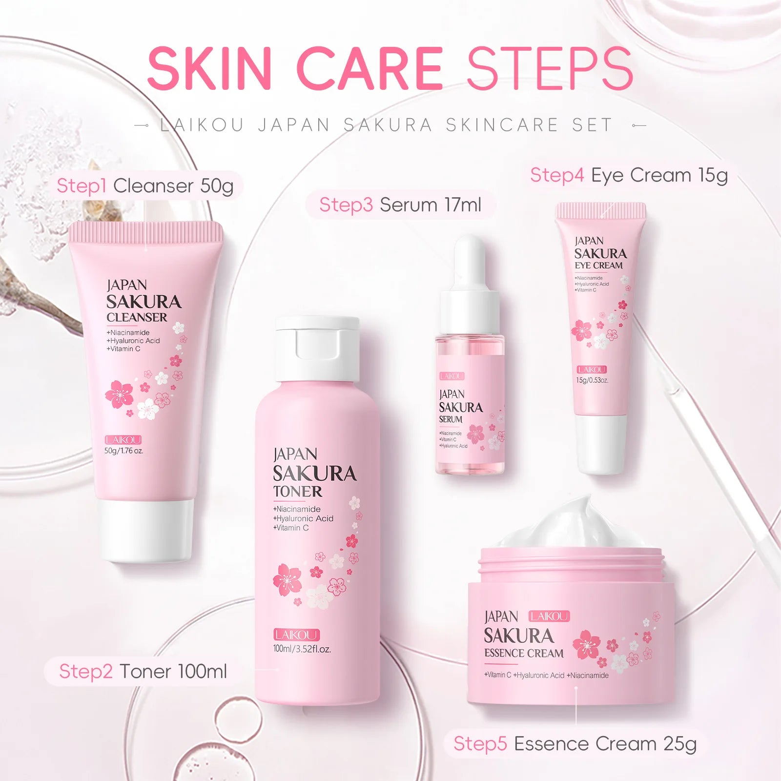 Sakura Glow Skincare Set – 5 Piece Hydrating Routine
