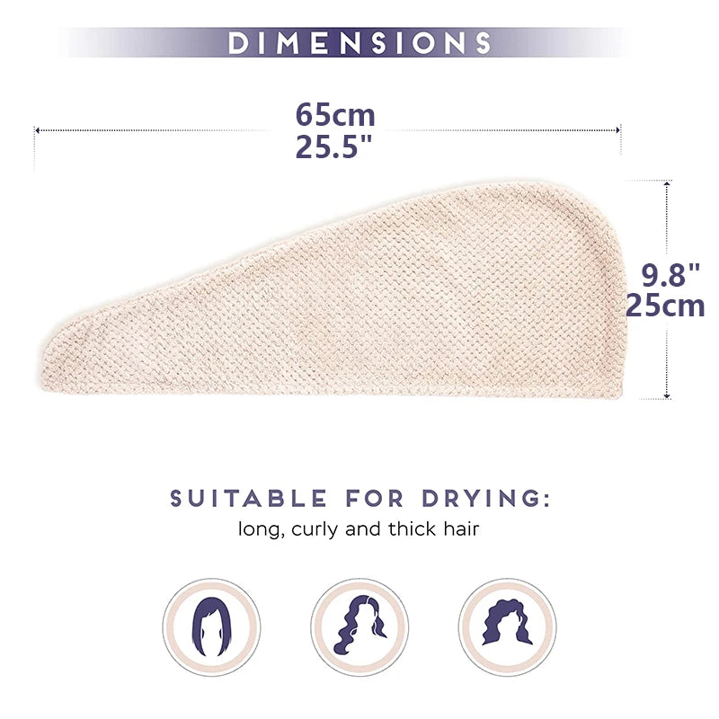 Quick-Dry Microfiber Hair Towel Wrap – Soft Absorbent Button Hair Cap