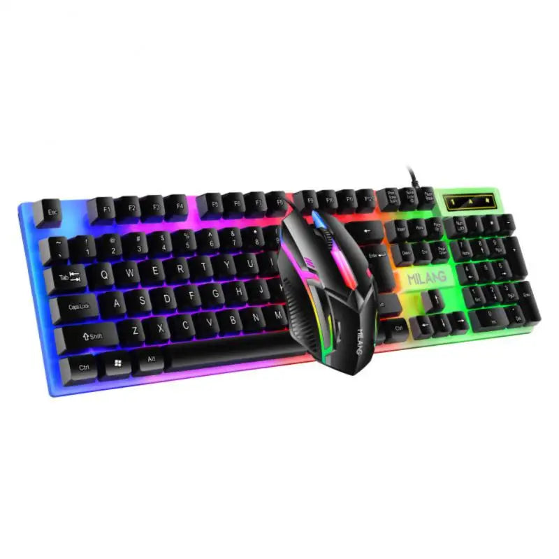 Rainbow Backlit Wired Keyboard & Mouse Combo – Comfortable Office Set