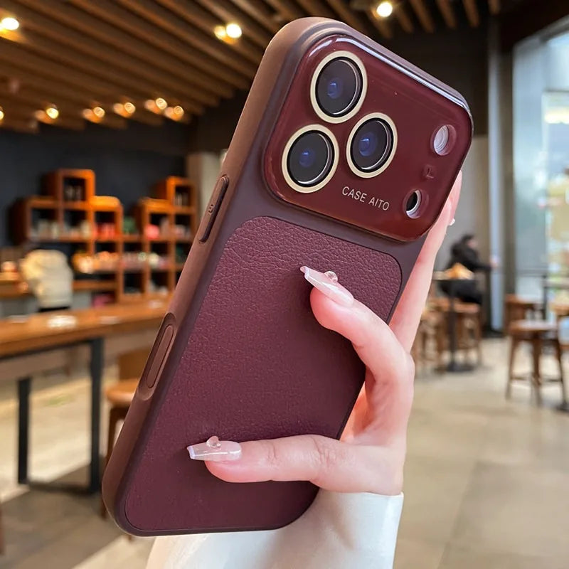 Luxury Litchi Leather Armor Case – Large Window Plated Cover