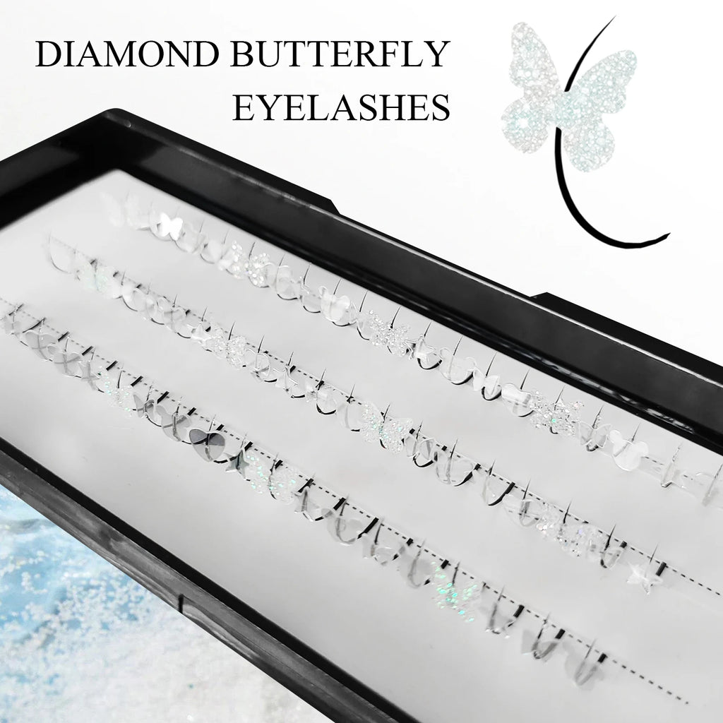 Butterfly Glitter Festival Lashes – Silvery Fairy Star Eyelashes (10–15mm)