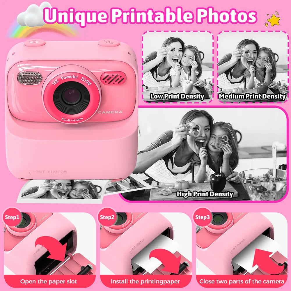 Kids Instant Print Camera 1080P – Dual Lens with 32GB SD Card