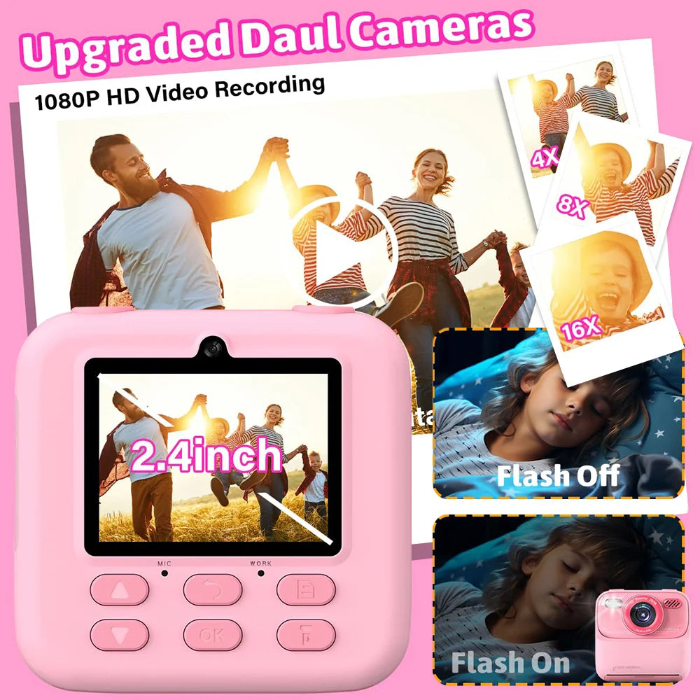 Kids Instant Print Camera 1080P – Dual Lens with 32GB SD Card