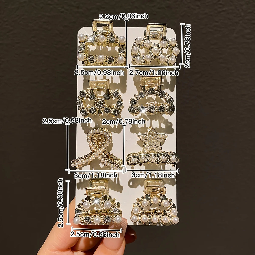 Elegant Pearl & Crystal Hair Clips – 8 Piece Set