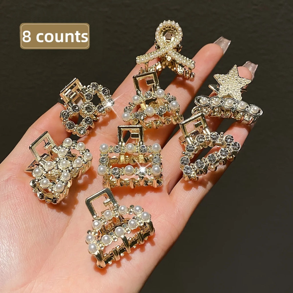Elegant Pearl & Crystal Hair Clips – 8 Piece Set