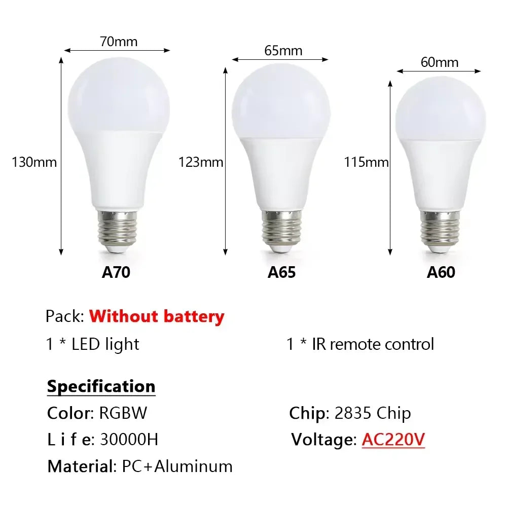 16 Colors RGB LED Light Bulb – Dimmable with Remote Control (E27)