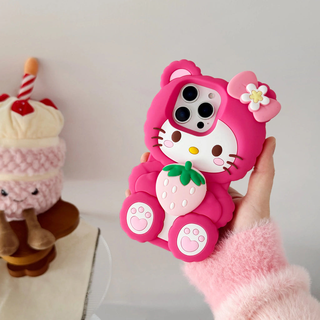 Strawberry Hello Kitty Stand Case – 3D Shockproof Cover