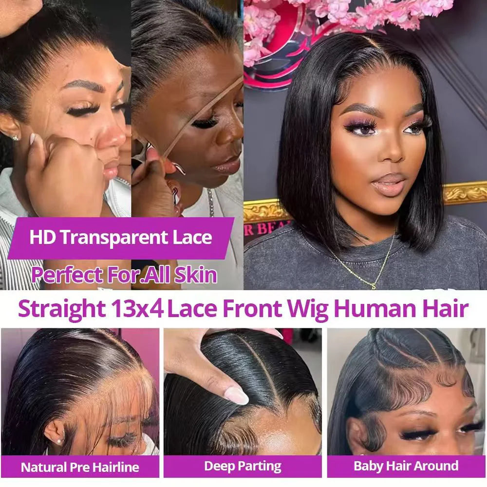 13x4 HD Lace Frontal Bob Wig – Bone Straight | Pre-Plucked