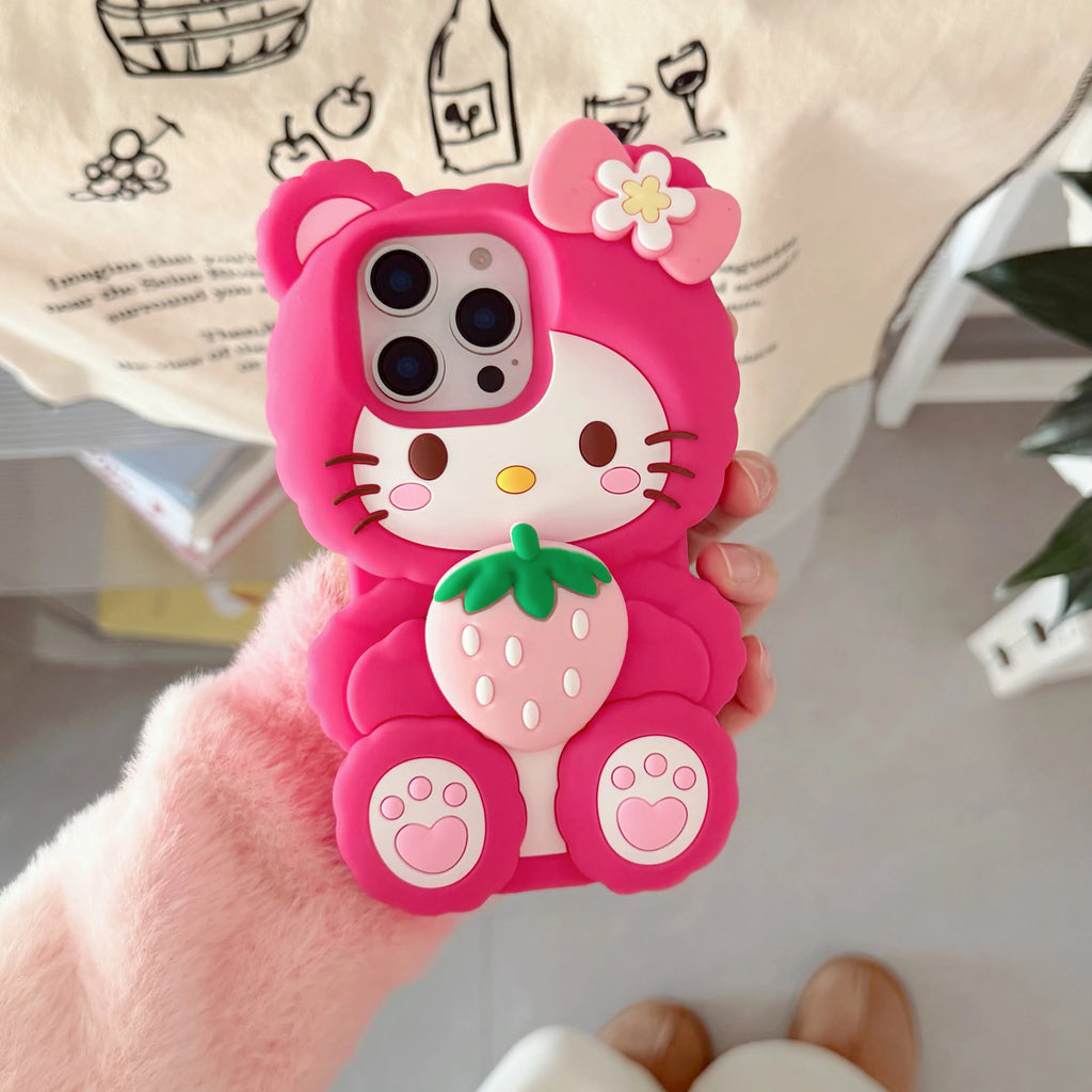 Strawberry Hello Kitty Stand Case – 3D Shockproof Cover