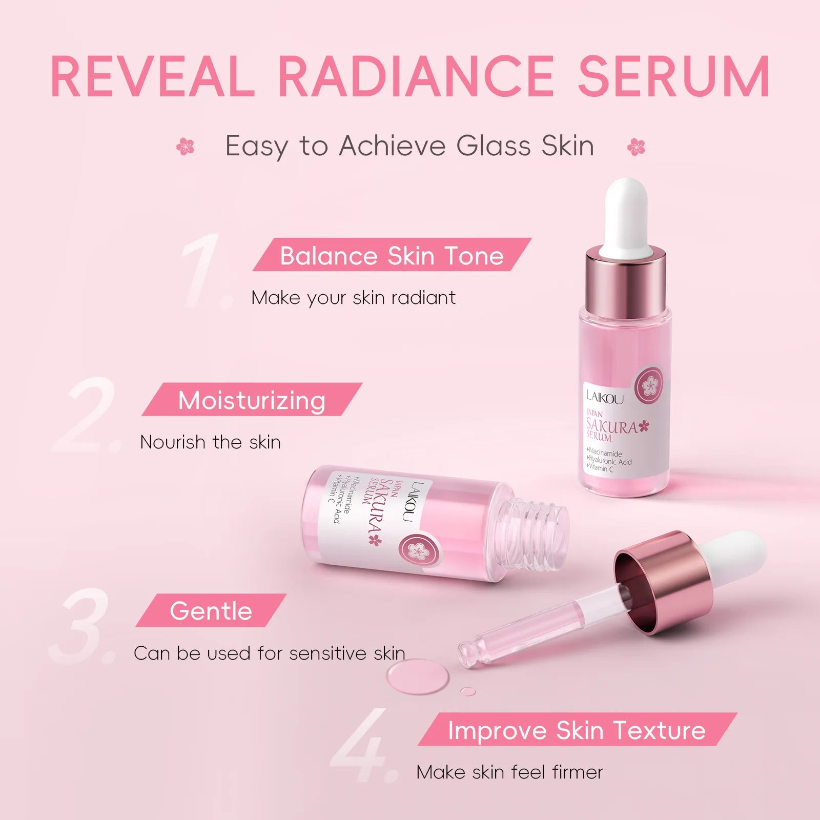 LAIKOU Sakura Brightening Face Serum – Hydrating & Pore Refining Essence (17ml / 30ml)