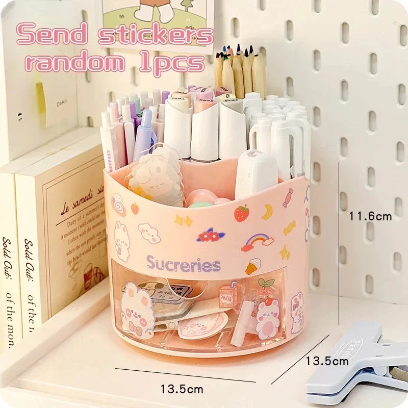 Rotating Kawaii Desk Organizer – Cute Pen Holder with Drawer
