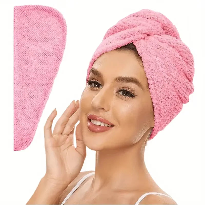 Quick-Dry Microfiber Hair Towel Wrap – Soft Absorbent Button Hair Cap