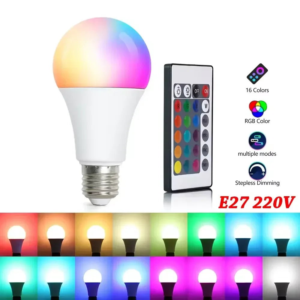 16 Colors RGB LED Light Bulb – Dimmable with Remote Control (E27)