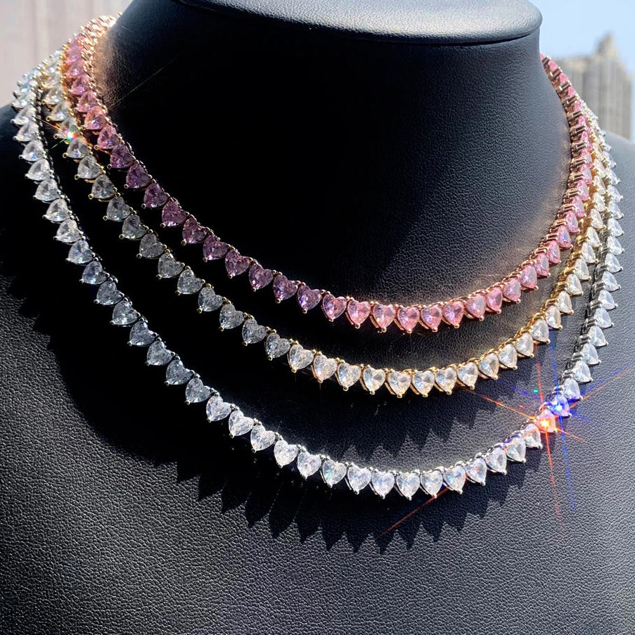 Scarlet Heart CZ Tennis Necklace