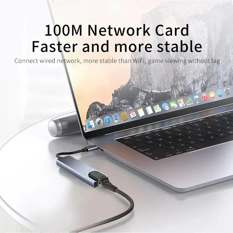 8-in-1 USB-C Hub Adapter – 4K HDMI, SD/TF, RJ45 & PD Fast Charge