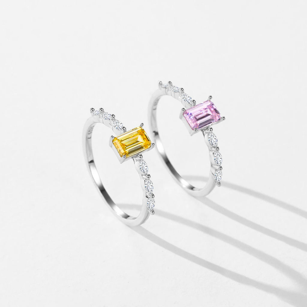 Amber Emerald Cut Zircon Ring