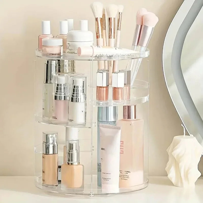 360° Rotating Makeup Organizer – Adjustable Cosmetic Storage Rack