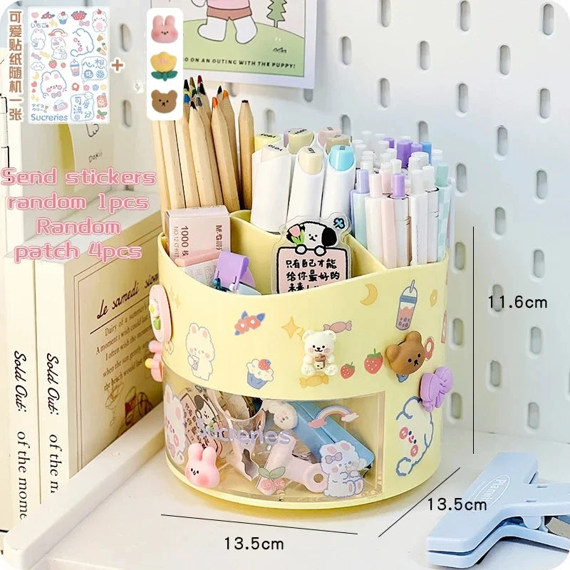 Rotating Kawaii Desk Organizer – Cute Pen Holder with Drawer