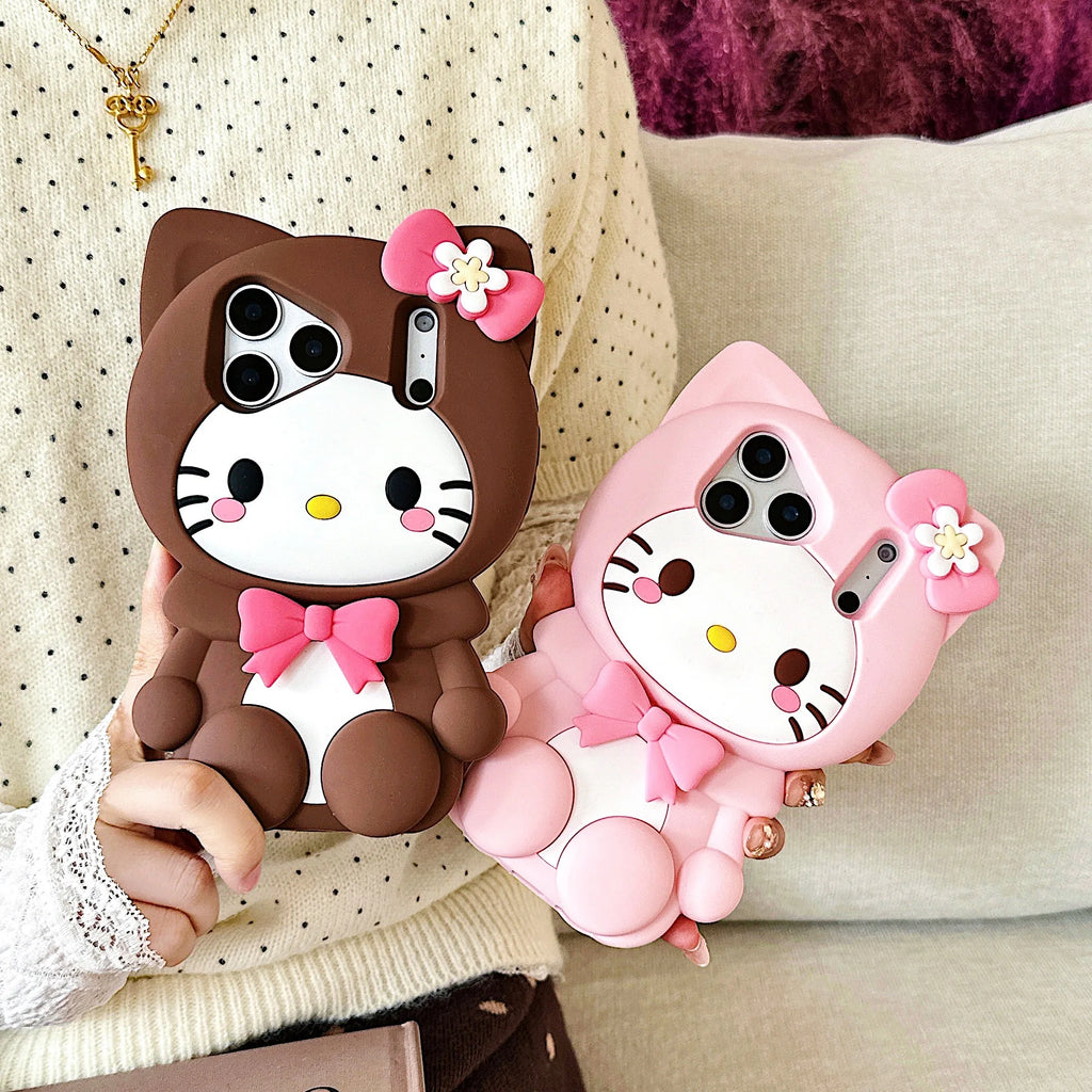 Hello Kitty 3D Bow Stand Case – Shockproof Silicone Cover