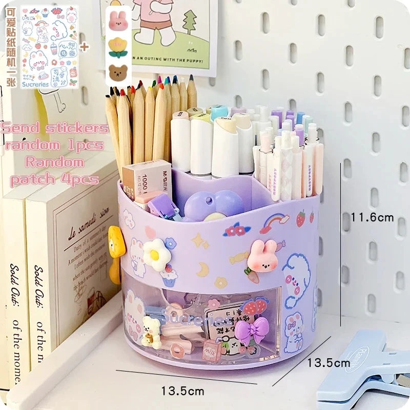 Rotating Kawaii Desk Organizer – Cute Pen Holder with Drawer