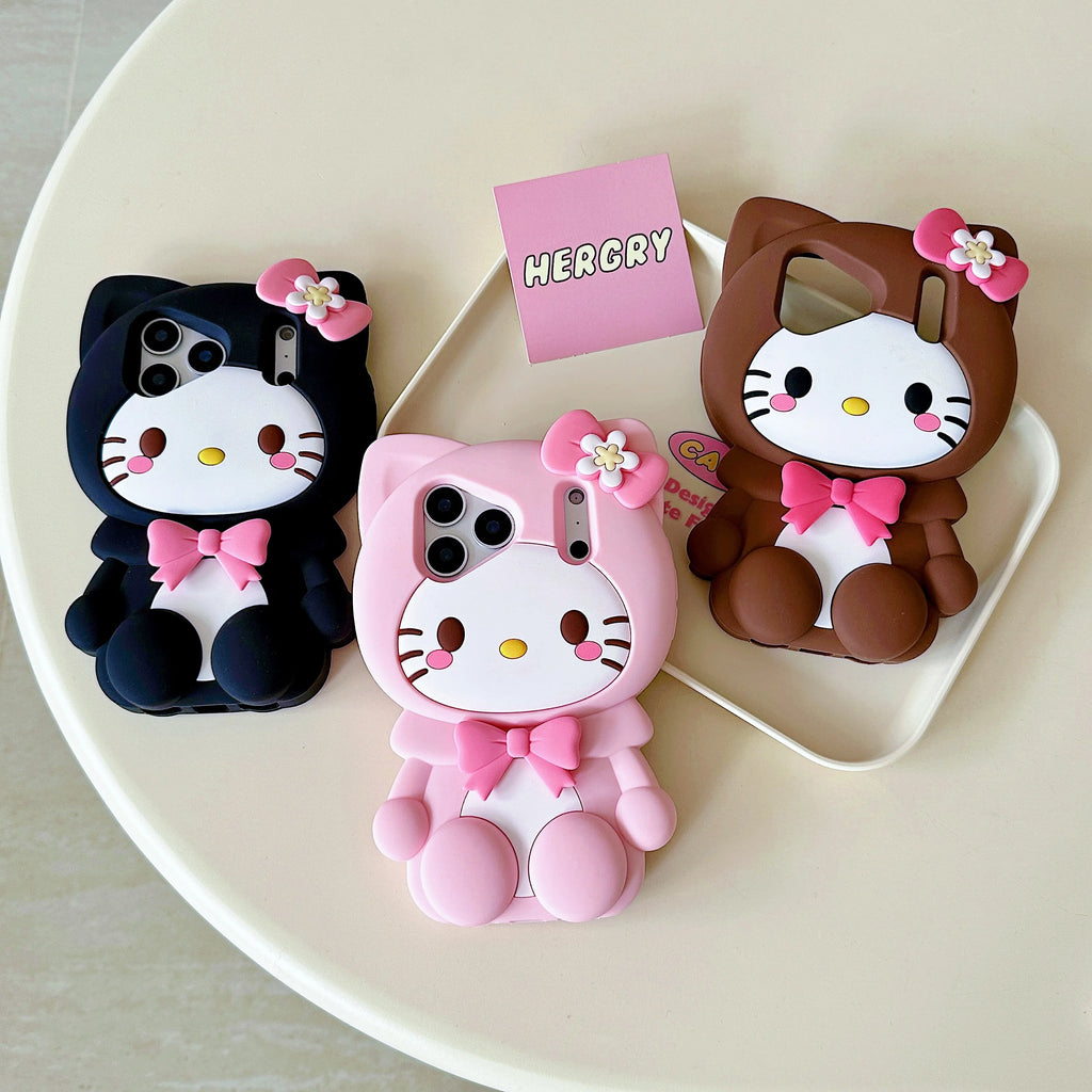 Hello Kitty 3D Bow Stand Case – Shockproof Silicone Cover