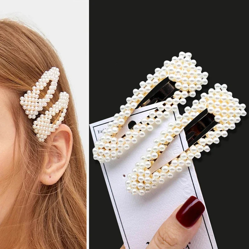 Handmade Pearl Hair Clips Set – Elegant Floral & Geometric Barrettes