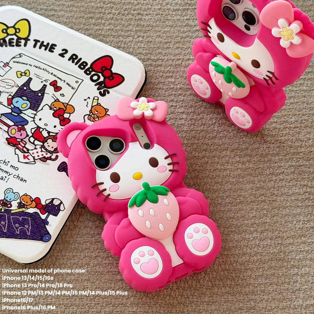Strawberry Hello Kitty Stand Case – 3D Shockproof Cover