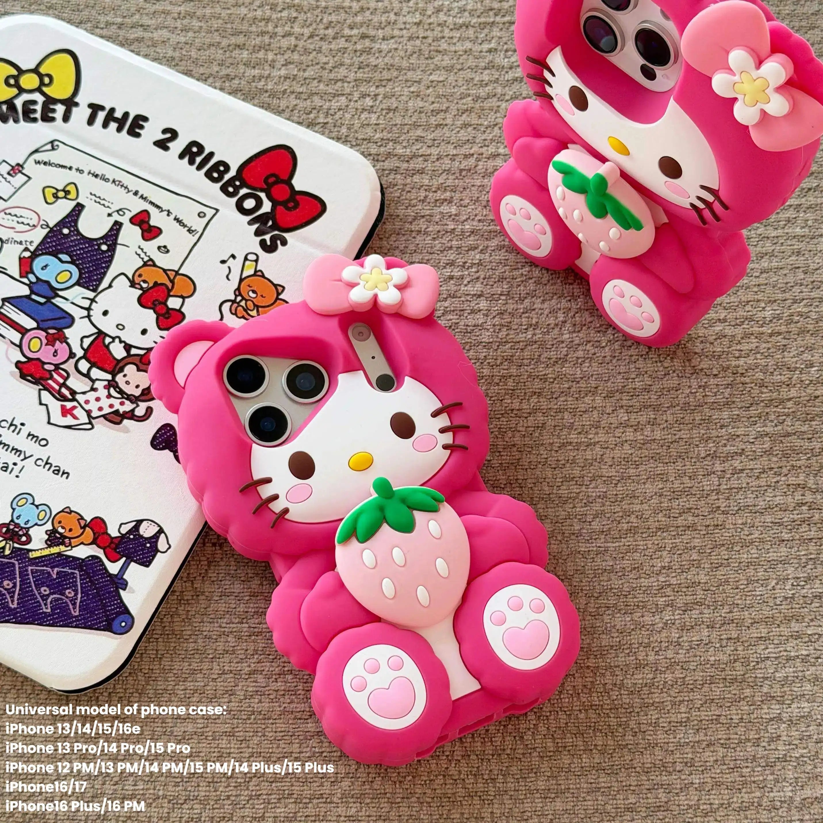 Strawberry Hello Kitty Stand Case – 3D Shockproof Cover