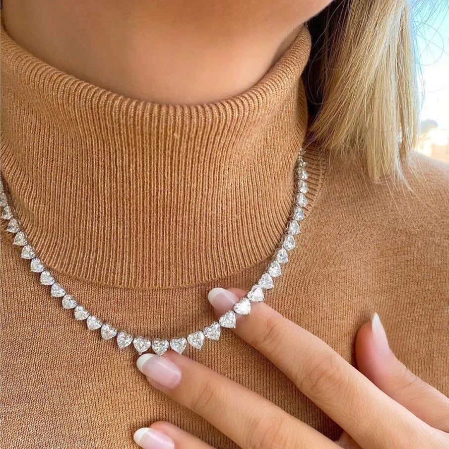 Scarlet Heart CZ Tennis Necklace
