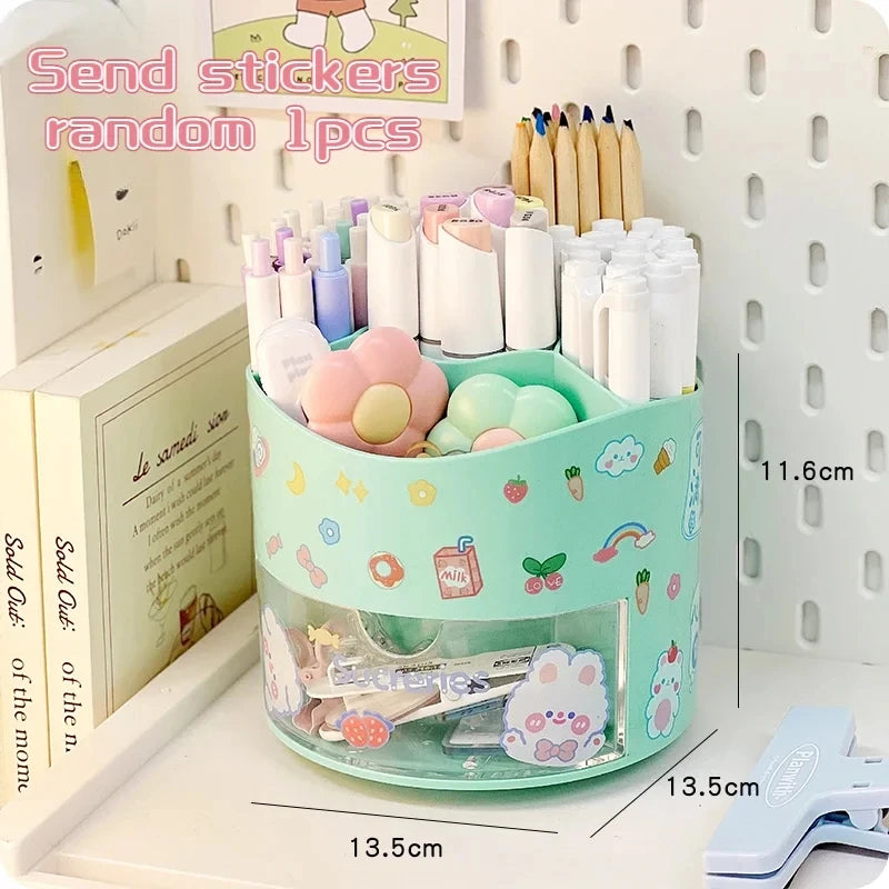 Rotating Kawaii Desk Organizer – Cute Pen Holder with Drawer